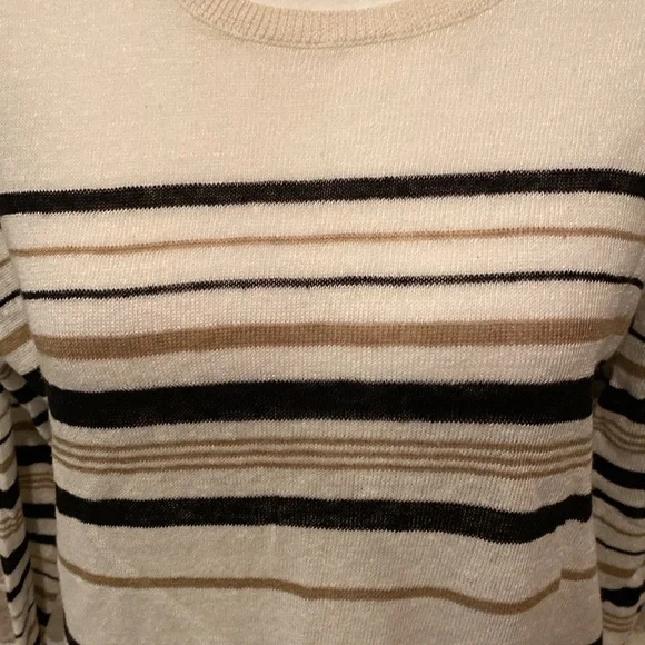 J.Jill crew neck sweater. Size S. Cream with black and brown stripes. - Picture 5 of 14